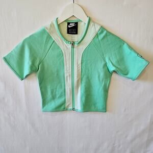Nike Women's Zip Up Sportswear Crop Shirt Green White Size XS CZ9775-342